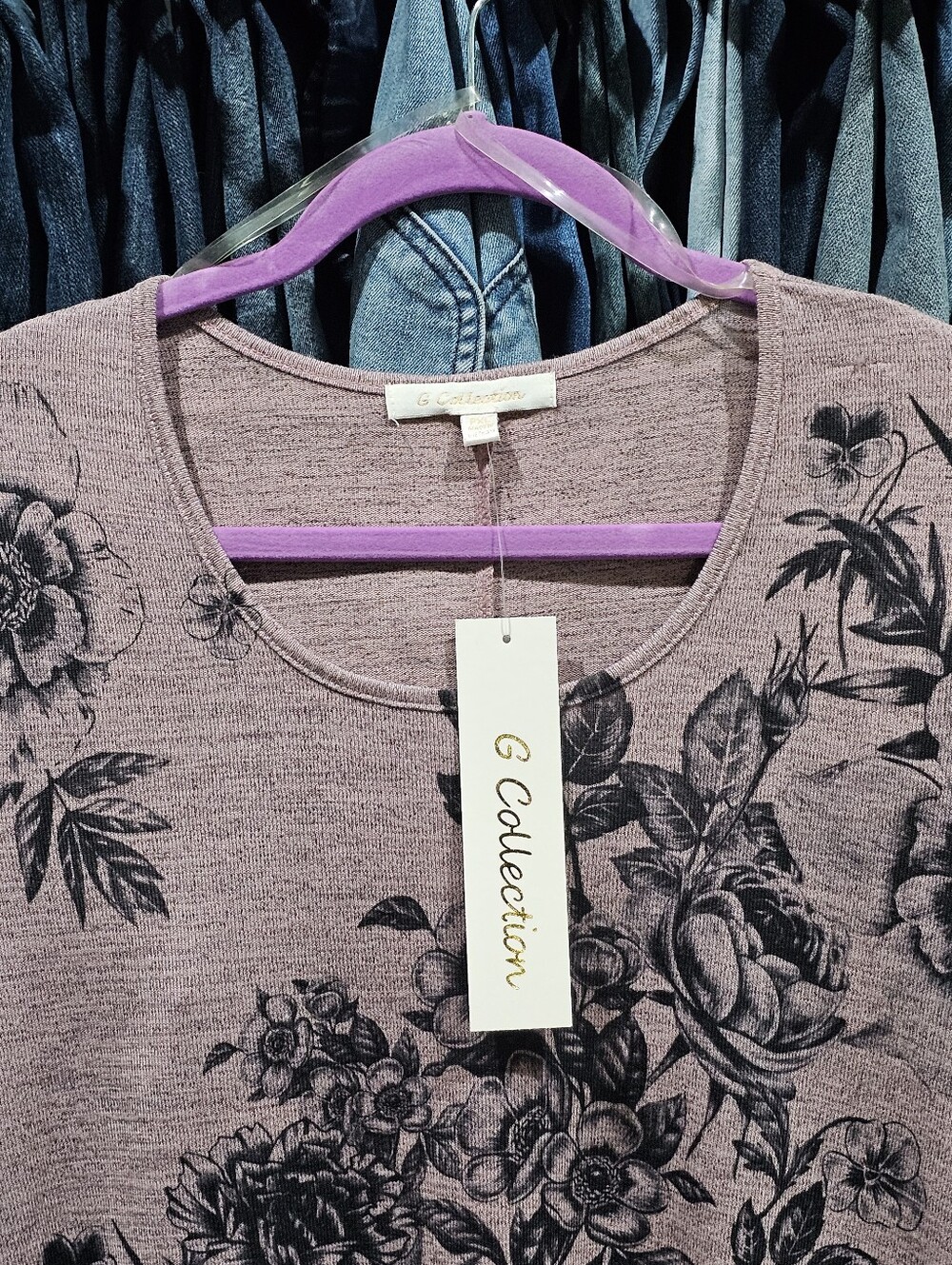 NWT G Collection Pink Mauve Floral Asymmetrical High Low Hem Top 3/4 Sleeve - Picture 6 of 11